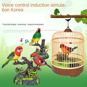 Simulation Voice-activated Bird Decoration Display Electric Induction Parrot Can Call And Move Birdcage Electronic Pet Toy